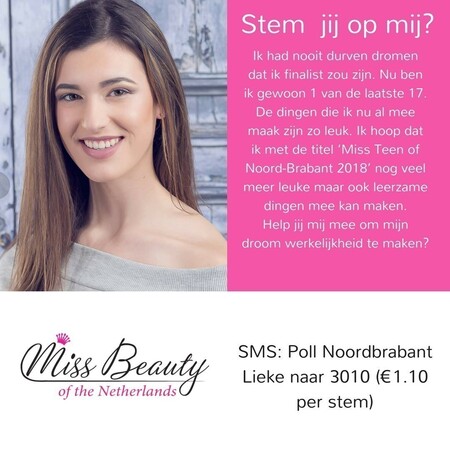 Lieke Brouwer in finale Miss Teen of Noord-Brabant 2018